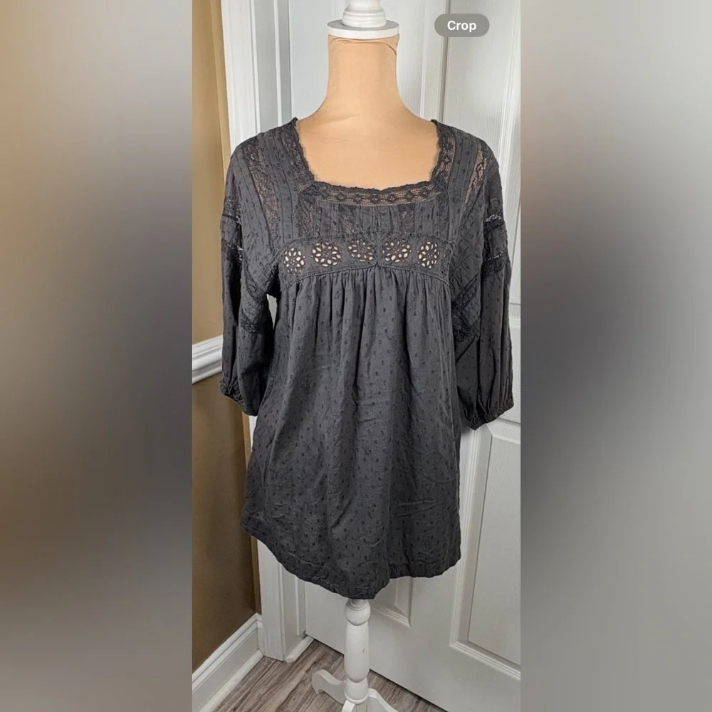 Free People Azalea Lace Tunic Top Black Size XS